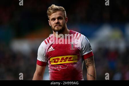 Leicester, Großbritannien. 05th Dez 2021. Premiership Rugby. Leicester Tigers V Harlequins. Mattioli Woods Welford Road Stadium. Leicester. Tyrone Green (Harlekine). Kredit: Sport In Bildern/Alamy Live Nachrichten Stockfoto