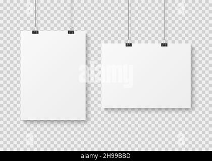 Weiße, leere Poster-Vorlage. Präsentation Wandpapier Plakate, Fotoleinwand saubere Werbung hängende Banner mockup Stock Vektor