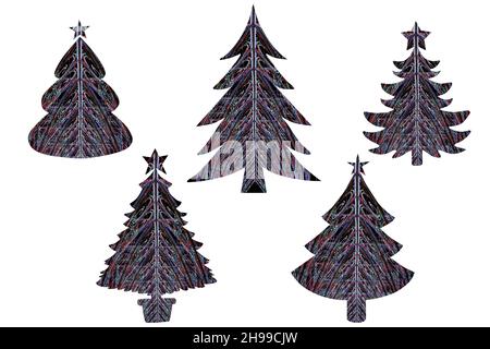 Silhouetten von Weihnachtsbäumen aus Lichtern. Weihnachtslampen. Stockfoto