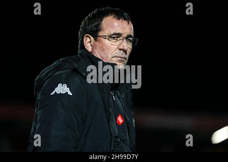 Gary Bowyer, Manager von Salford City, während des zweiten Spiels des Emirates FA Cup im Peninsula Stadium in Salford. Bilddatum: Sonntag, 5. Dezember 2021. Stockfoto