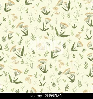 Wildblumen und Gräser sind ein nahtloses Muster. Stock Vektor