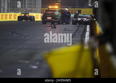 Crash, 09 MAZEPIN Nikita (rus), Haas F1 Team VF-21 Ferrari, Aktion während des Formel 1 stc Saudi Arabian Grand Prix 2021, 21th Lauf der FIA Formel 1 Weltmeisterschaft 2021 vom 3. Bis 5. Dezember 2021 auf dem Jeddah Corniche Circuit, in Jeddah, Saudi-Arabien - Foto: Antonin Vincent/DPPI/LiveMedia Stockfoto