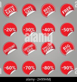 Set von roten Verkauf Aufkleber. Rote Verkauf Banner, Etiketten, Tags Stock Vektor