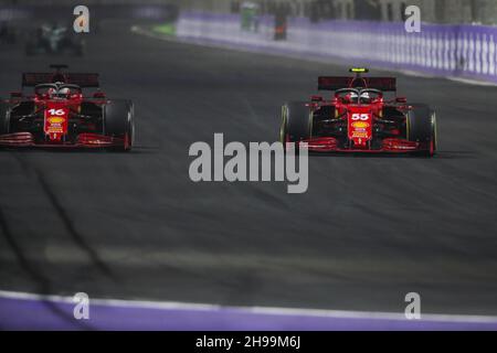 55 SAINZ Carlos (Spa), Scuderia Ferrari SF21, Aktion während des Formel 1 stc Saudi Arabian Grand Prix 2021, 21th Lauf der FIA Formel 1 Weltmeisterschaft 2021 vom 3. Bis 5. Dezember 2021 auf dem Jeddah Corniche Circuit, in Jeddah, Saudi-Arabien - Foto: Florent Gooden/DPPI/LiveMedia Stockfoto