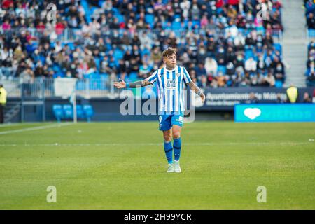 Malaga, Spanien. 05th Dez 2021. Brandon Thomas von Malaga CF beim LaLiga SmartBank Spiel zwischen Malaga CF und SD Amorebieta im La Rosaleda Stadium gesehen. Endergebnis; Malaga CF 1:2 SD Amorebieta. Kredit: SOPA Images Limited/Alamy Live Nachrichten Stockfoto