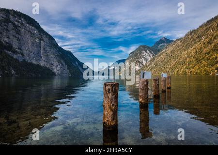 Königsee Blick auf den See im Berchtesgadener Tal von der St. Bartoloma Kirche, Deutschland Stockfoto