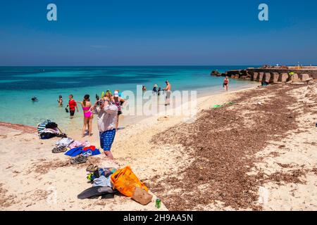 North Coaling Dock Ruinen und Schwimmbereich. Dry Tortugas National Park, in der Nähe von Key West, Florida, USA. Stockfoto