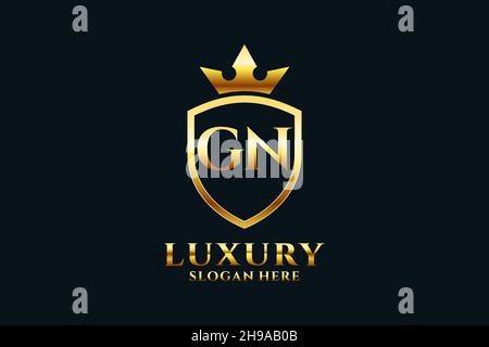 GN Elegantes Luxus-Monogramm-Logo oder Badge-Vorlage mit Rollen und königlicher Krone - perfekt für luxuriöse Branding-Projekte Stock Vektor