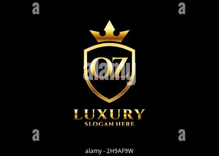 OZ Elegantes Luxus-Monogramm-Logo oder Badge-Vorlage mit Rollen und königlicher Krone - perfekt für luxuriöse Branding-Projekte Stock Vektor