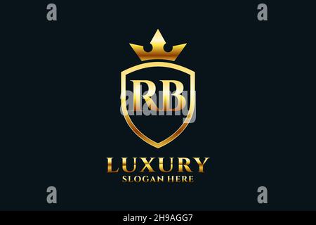 RB Elegantes Luxus-Monogramm-Logo oder Badge-Vorlage mit Rollen und königlicher Krone - perfekt für luxuriöse Branding-Projekte Stock Vektor