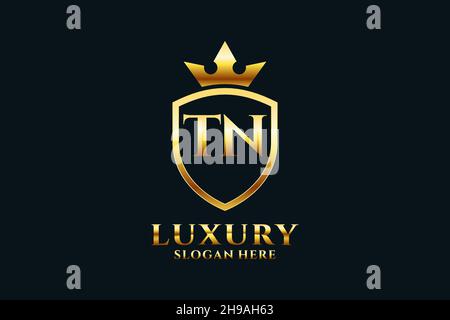 TN Elegantes Luxus-Monogramm-Logo oder Badge-Vorlage mit Rollen und königlicher Krone - perfekt für luxuriöse Branding-Projekte Stock Vektor