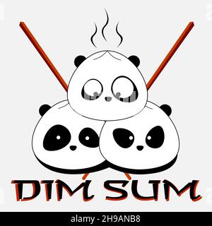Abstrakte minimalistische asiatische Küche mit Pandas in Form von Dim Sum 1 Stock Vektor