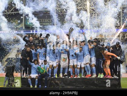 Chester, Pennsylvania, USA. 5th Dez 2021. Am 5. Dezember 2021 feiern Spieler der PA- NYCFC in Chester den Gewinn der MLS Eastern Conference Finals im Subaru Park. NYCFC gewann mit 2 Toren auf 1 (Bildquelle: © Ricky Fitchett/ZUMA Press Wire) Stockfoto