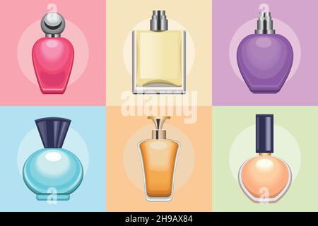 Parfums Flaschen sechs Symbole Stock Vektor