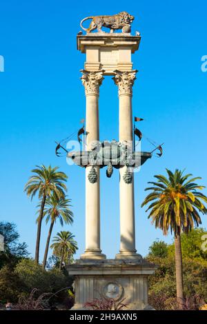 Kolumbus-Denkmal in den Gärten von Murillo, Sevilla, Provinz Sevilla, Autonome Gemeinschaft Andalusien, Spanien Stockfoto