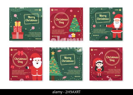 Frohe Weihnachten Post Vorlage Flat Design Illustration editierbar von quadratischen Hintergrund geeignet für Social Media, Karte, Grüße und Web-Internet Ein Stock Vektor