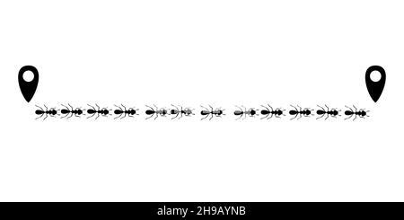 Ameisen-Pfad mit Positionssymbolen. Route oder Pfad auf weißem Hintergrund isoliert. Vektorgrafik Stock Vektor
