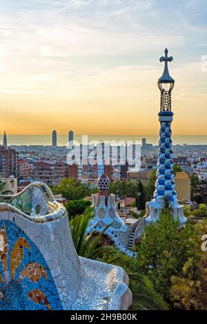 Park Guell bei Gaudi, Barcelona, Provinz Barcelona, Autonome Gemeinschaft Katalonien, Spanien Stockfoto