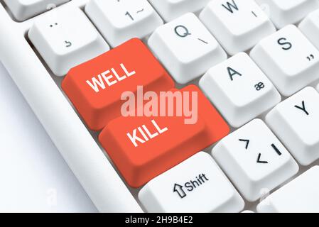 Konzeptionelle Darstellung Well Kill. Konzept Bedeutung Betrieb der Platzierung einer Säule aus schwerer Flüssigkeit in eine Bohrung Abstract Typing New Antivirus-Programm Stockfoto