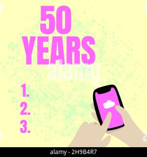 Handschrift Zeichen 50 Jahre. Konzeptionelles Foto zu Ehren von Ruby Jubilee zum Gedenken an einen besonderen Tag Semizentennial Abstract Spreading Message Online Stockfoto