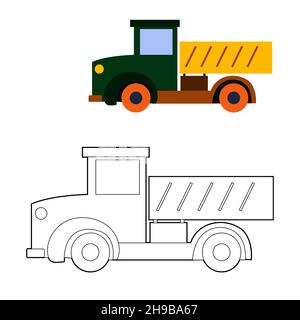 Malbuch, Farbe auf dem Modell eines Kinder-Karikatur-Auto Kipper. vektor isoliert auf einem weißen Hintergrund. Stock Vektor