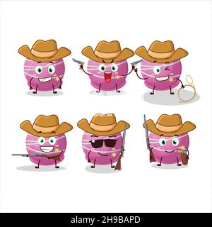 Coole Cowboy Trüffel Erdbeere Süßigkeiten Cartoon-Figur mit einem niedlichen Hut. Vektorgrafik Stock Vektor