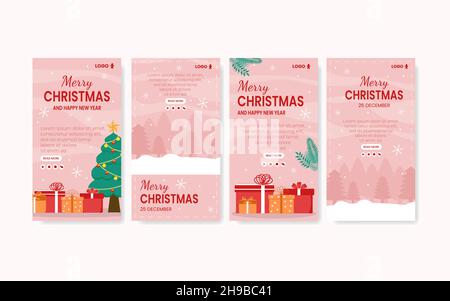 Merry Christmas Day Stories Vorlage Flat Design Illustration editierbar von quadratischen Hintergrund geeignet für Social Media, Karte, Grüße und Web-Interne Stock Vektor