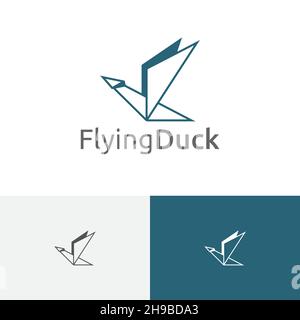 Flying Duck Goose Paper Origami Style Line Logo Stock Vektor