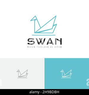 Schwan Gans Schwimmen Papier Origami Stil Linie Logo Stock Vektor