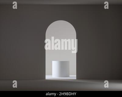 3D Render-Sockel im leeren grauen Innenraum Stockfoto