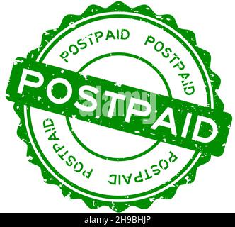 Grunge grün postpaid Wort rund Gummisiegelstempel auf weißem Hintergrund Stock Vektor