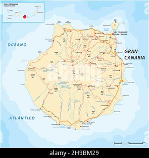 Vektor-Straßenkarte der Kanarischen Insel Gran Canaria Stock Vektor