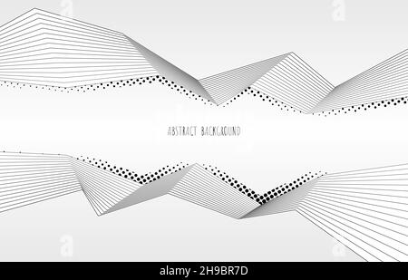 Abstraktes Halbton-Design mit Zickzack-Art-Linienarbeit von geometrischen Maßvorlagen. Mit Textraum im mittleren Hintergrund. Illustrationsvektor Stock Vektor
