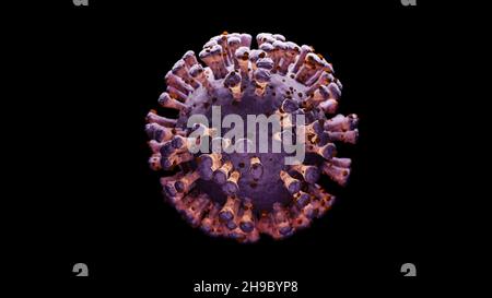 Abbildung eines einzelnen Viruszellenmodells vor dunklem Hintergrund Stockfoto