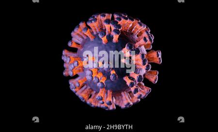 Abbildung eines einzelnen Viruszellenmodells vor dunklem Hintergrund Stockfoto