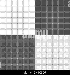 Set von schwarzen und weißen nahtlose Muster mit quadratischen geometrischen Formen, Fliesen. Vektorhintergründe. Stock Vektor