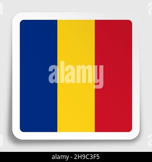 RUMÄNIENS Flaggensymbol auf quadratischem Papieraufkleber mit Schatten. Schaltfläche für mobile Anwendung oder Web. Vektor Stock Vektor