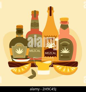 Mezcal-Illustration im handgezeichneten Stil Vektorgrafik. Stock Vektor
