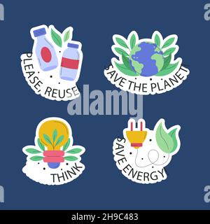 Handgezeichnete flache Design Ökologie Abzeichen Vektor Illustration. Stock Vektor