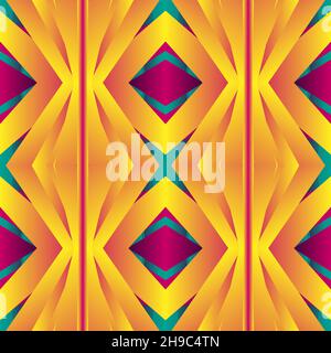 Geometrische Fliese Floral Patchwork nahtlose Muster Vektor Illustration Neon hell Farbverlauf gelb Farben Mode abstrakt Linien Grafik Design backgrou Stock Vektor