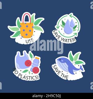 Handgezeichnete flache Design Ökologie Abzeichen Vektor Illustration. Stock Vektor