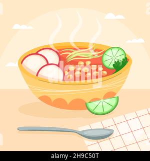 Pozole-Illustration im handgezeichneten Stil Vektorgrafik. Stock Vektor