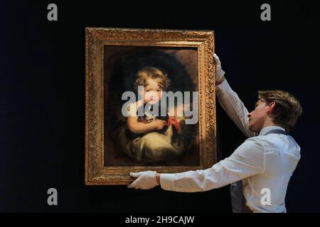 London UK 06 December 2021 Bonhams Verkauf von Gemälden alter Meister, Portrait von Jane Allnutt mit ihrem Haustier Spaniel von Sir Thomas Lawrence. Schätzung: £150.000-250.000.Paul Quezada-Neiman/Alamy Live News Stockfoto