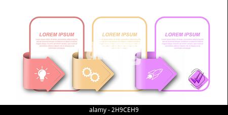 Infografiken mit Piktogrammen. Vorlage für 3 Stufen des Geschäfts, der Schulung, des Marketings oder des finanziellen Erfolgs. Vektorgrafik Stock Vektor