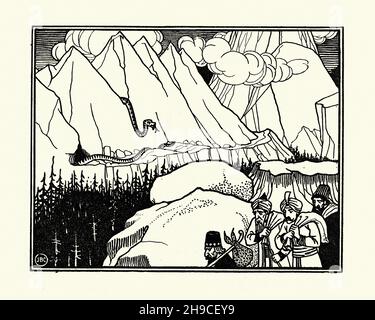 Vintage Illustration von der zweiten Reise von Sinbad dem Seemann, im Tal der Schlangen. Joseph Benwell Clark Stockfoto