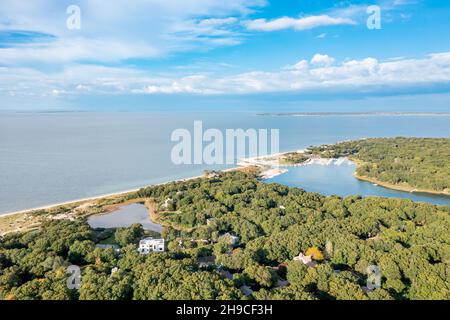 Luftaufnahme von Lions Head und Clearwater Beach, East Hampton, NY Stockfoto