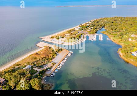 Luftaufnahme von Lions Head und Clearwater Beach, East Hampton, NY Stockfoto