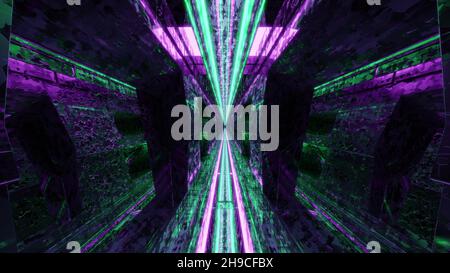 3D Illustration mit futuristisch leuchtenden Lichtern im 4K UHD Tunnel Stockfoto