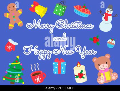 Frohe Weihnachten und Glückwünsche zum neuen Jahr mit verschiedenen Designelementen. Set von Winterurlaub Prints und Clip Arts. Illustration für Stock Vektor