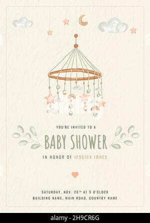 Aquarell Elefanten für Kinderzimmer. Niedliches Poster Beispiel für Babydusche. Die Vorlage mit kleinem Baby-Elefant für Kinderzimmer, Poster, Print, Babydusche. Stockfoto